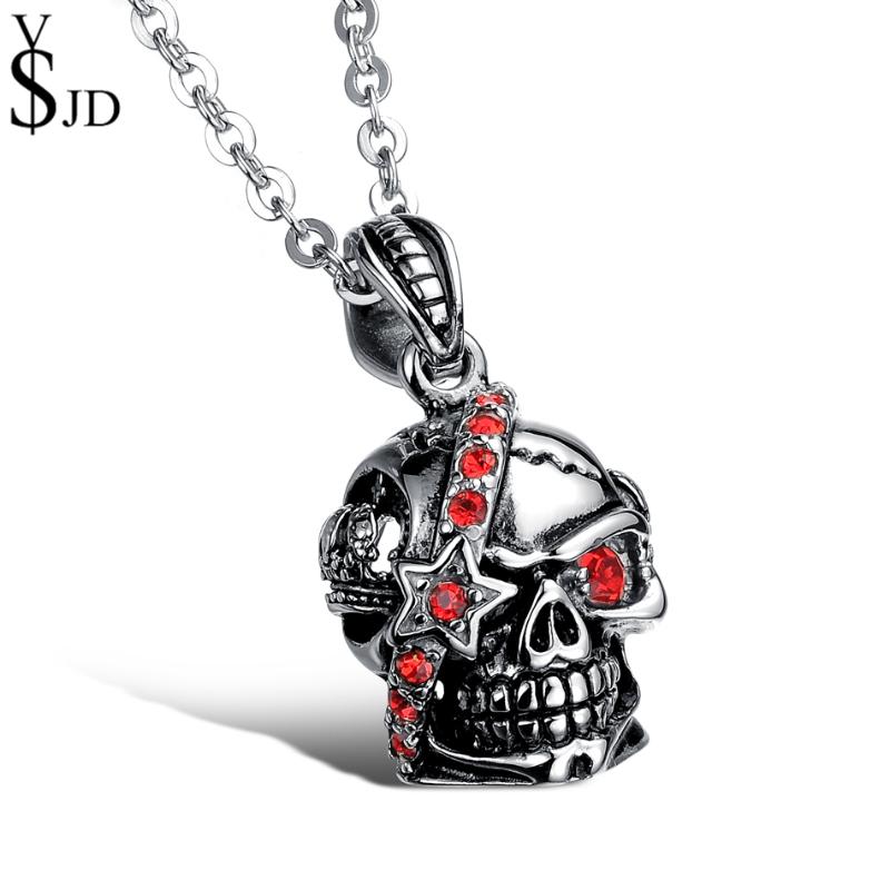

Pendant Necklaces YSJD Personality Skeleton Necklace High Quality Stainless Steel Jewelry Punk Red Crystal & Pendants Halloween Gifts, Silver