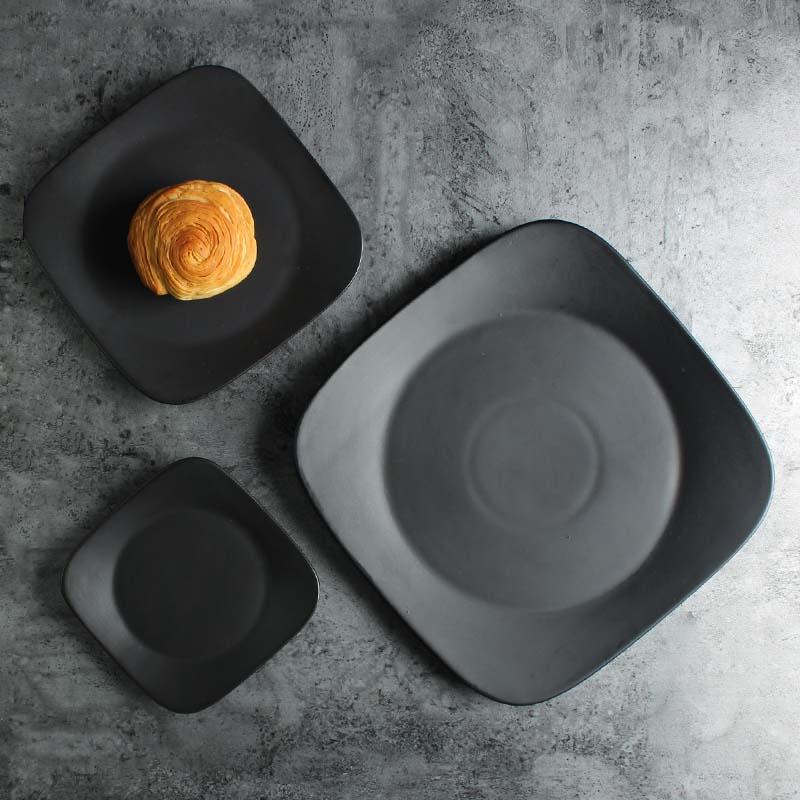

Dishes & Plates Matte Black Ceramic Western Plate Simple European Style Steak Texture Retro Salad Bowl Bone Household Rice
