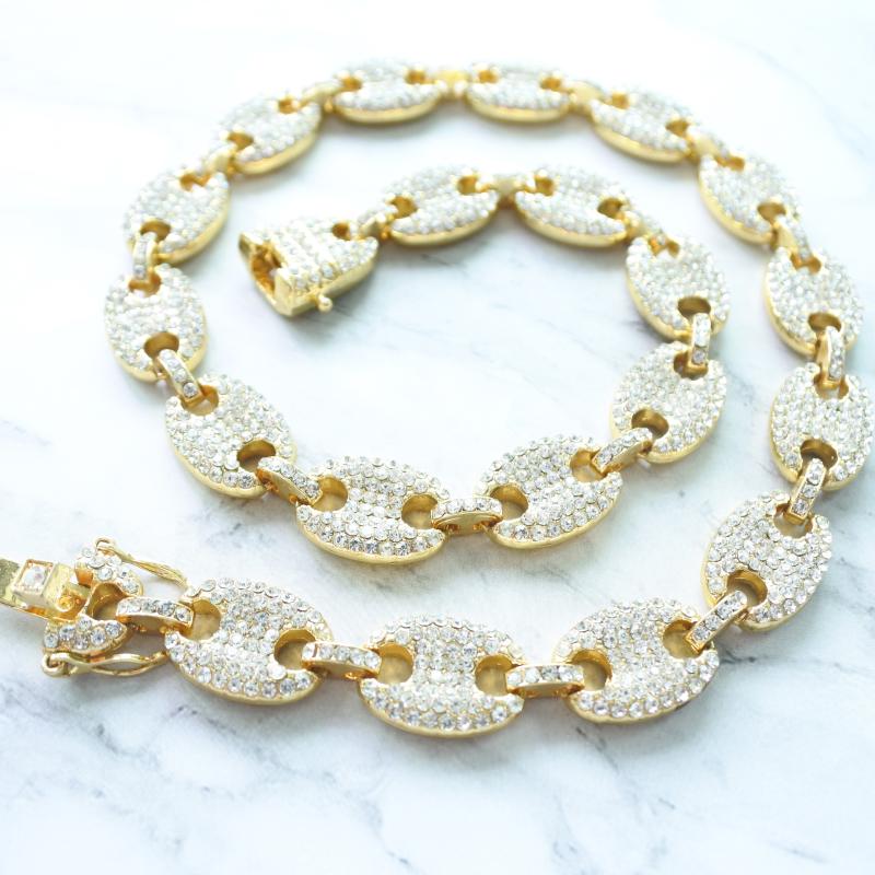 

Chains Hip Hop Wholesale Men's Necklace Iced Out Miami Cuban Chain Bracelet Rapper Jewelry Drop Paved, Silver