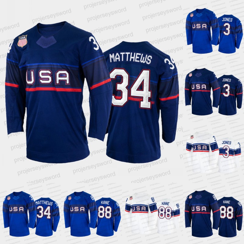 

Auston Matthews USA 2022 Hockey Jersey Patrick Kane Cam Atkinson Adam Fox Zach Werenski Charlie McAvoy Quinn Hughes Johnny Gaudreau Seth Jones Jerseys, Womens blue s-xxl