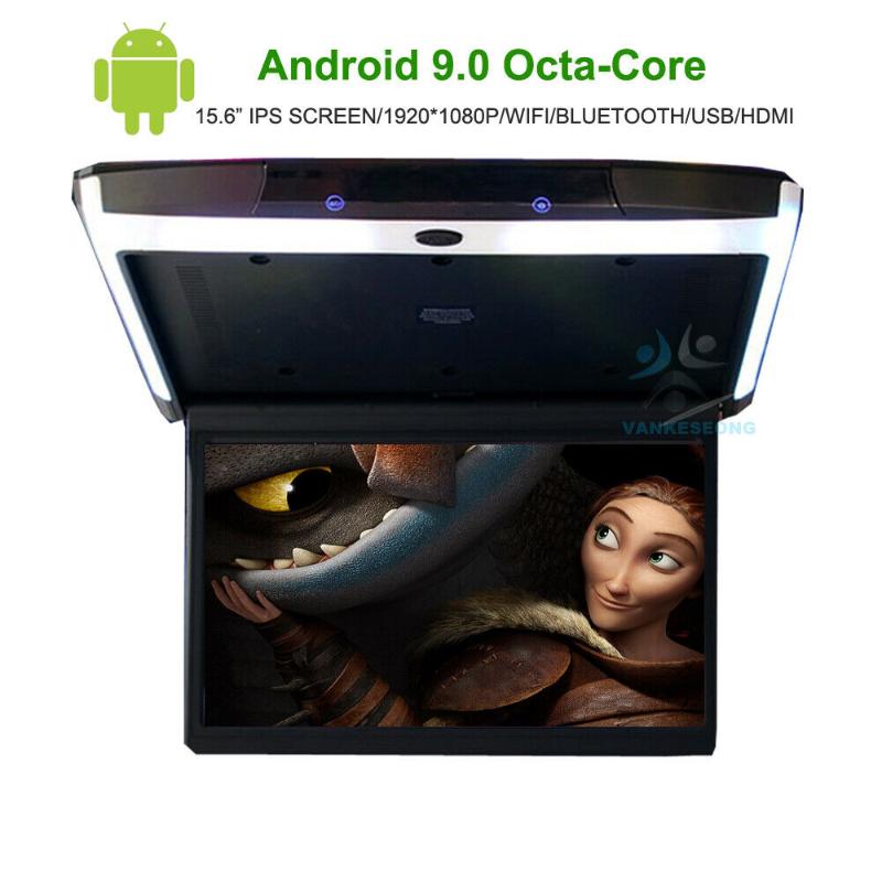 Car Video 15.6" Android 9.0 Ceiling Mount Roof Monitor IPS Touch Screen HD 1080P WIFI HDMI USB SD FM Bluetooth Loudspeaker-image-699976075