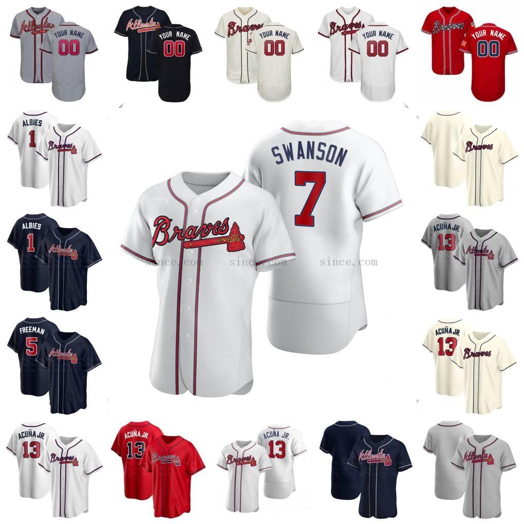

Custom 2021 Atlanta Brave 20 Marcell Ozuna Jersey 5 Freddie Freeman Dansby Swanson 13 Ronald AcuÃ±a Jr. 1 Ozzie Albies Dale Murphy Baseball, Black
