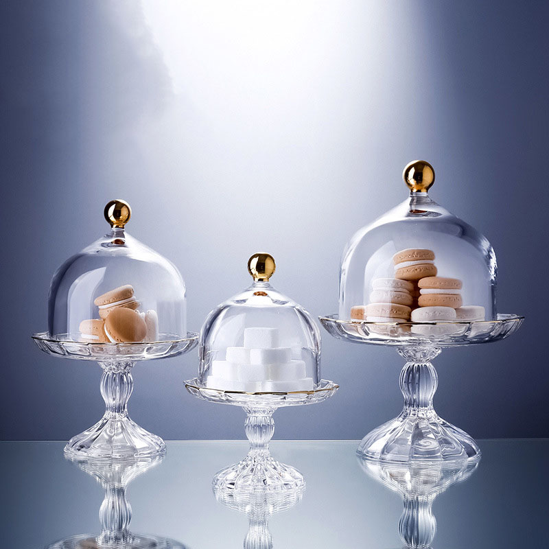 

Glass Plate Cake Stand Platos Cake Fruit Candy Holder Kitchen Living Room Dining Bar Dishes Stand with Lid, Clear