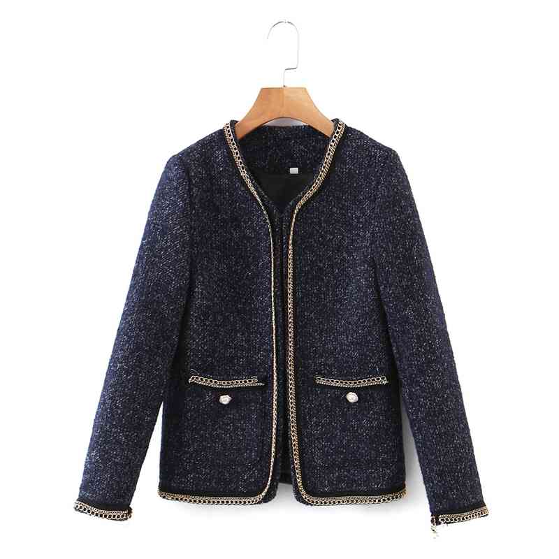 

Women Fashion Autumn Weave Jacket Elegant Office Lady Overcoat Outear Casual XZ2600 210525, Navy blue