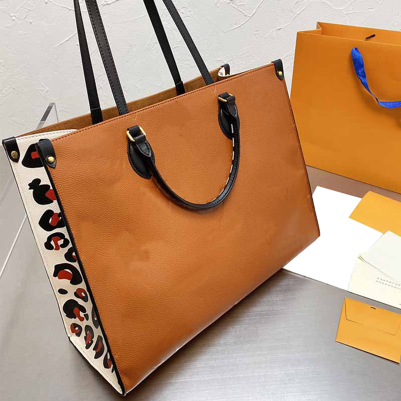 

Lager Capacity Tote Bag Shoulder Shopping Bags Fashion Embossing Letter Handbag Purse Hasp Hardware Interior Zipper Pocket 42cm, Brown