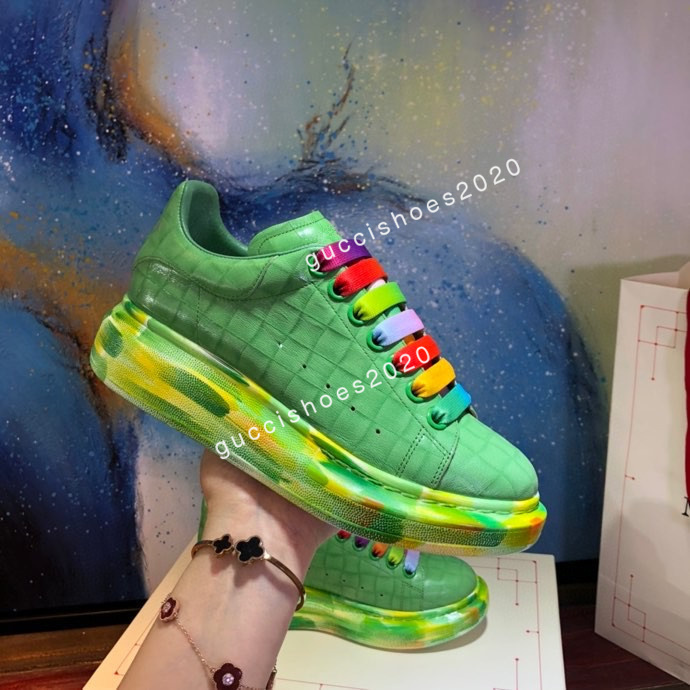 

Top Designer Hand-Painted Men Shoes Women Sneakers Platform Real Leather Luminous Cartoon Trainer Shimmer Lace-Up Sneaker Brand size35-46, 02