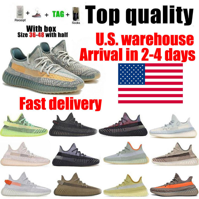 

U.S. Inventory Kanye 2021 Newest Mens Womens Running Shoes Cinder Zebra Tail Light Reflectives Women Sport Sneaker 36~48 With Box Half Size