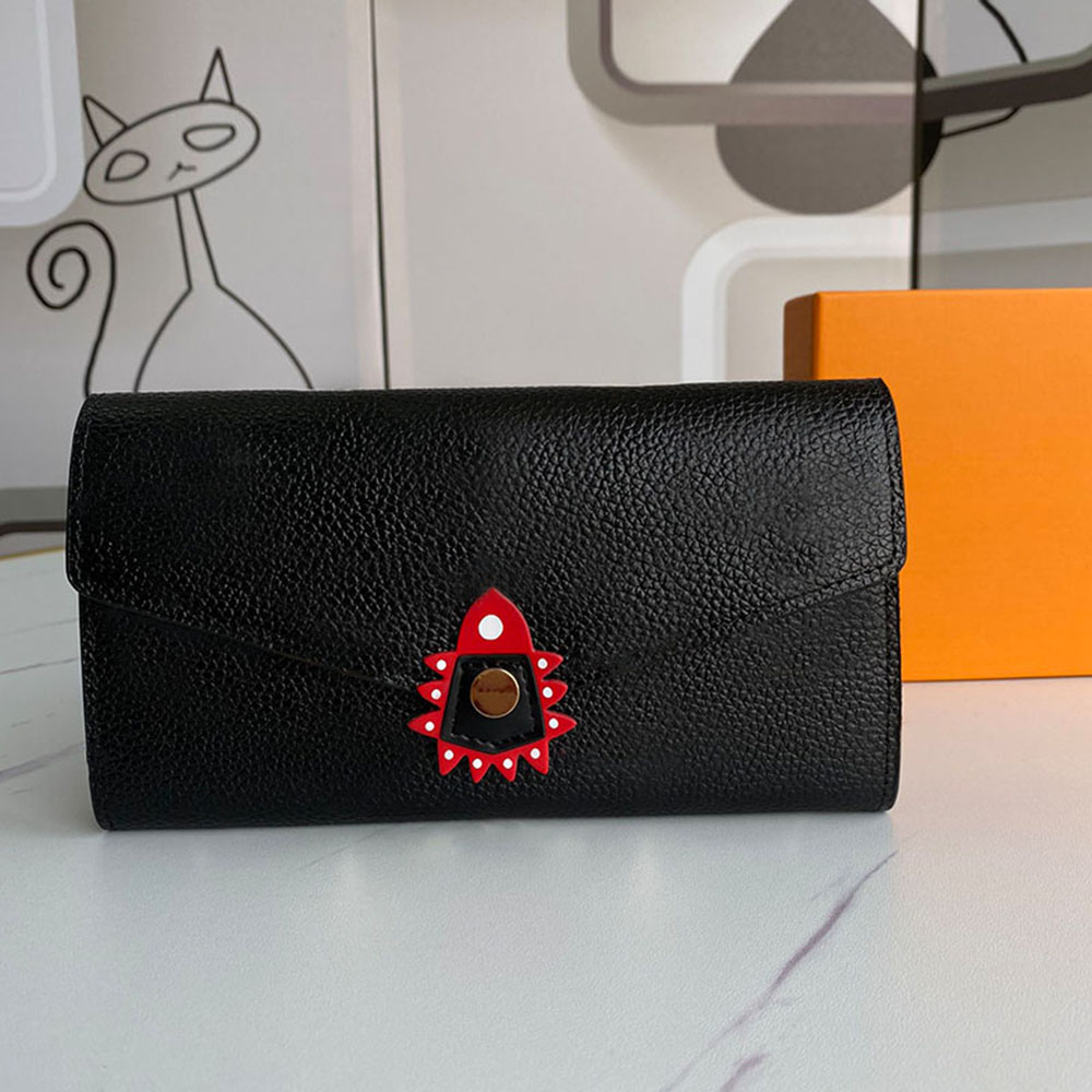 

Fashion Designer Woman Wallet Leather Clutch Bag Classic Party Lady Long Hand Bags Coin Purse Buckle Fap Card Holder Purses, White black flower