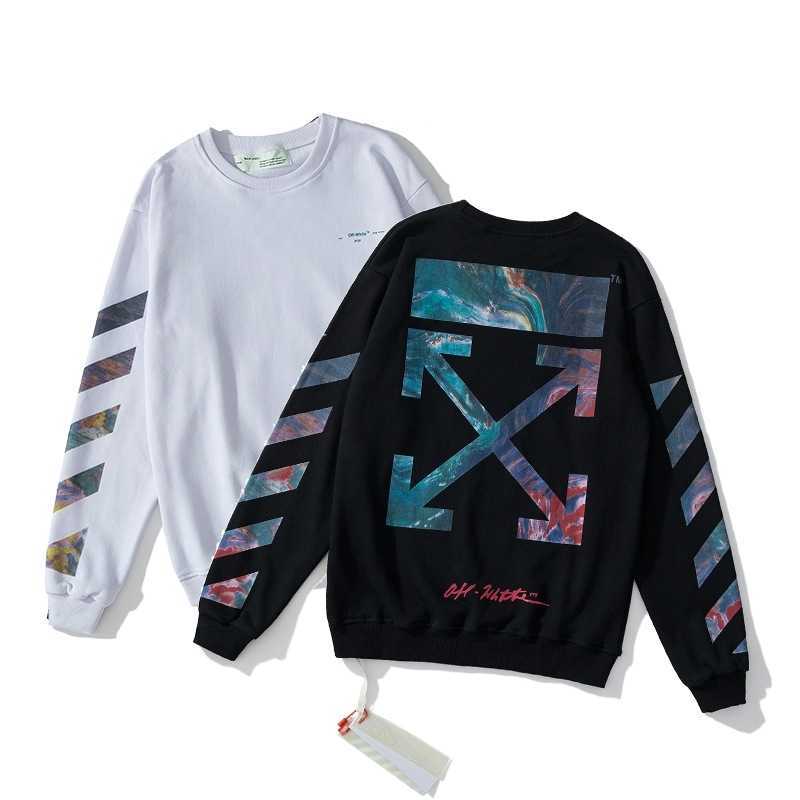 

Autumn winter ow tide br off limited gradient starry sky white arrow round neck loose couple sweater men and women, Black