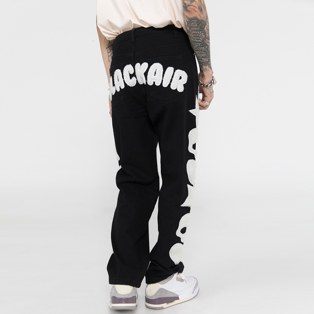 

men's jeans aolamegs brim pants of the hairy men skull letter star patched jeans casual autumn high hip hop jean couple streetwear bcyq, Blue