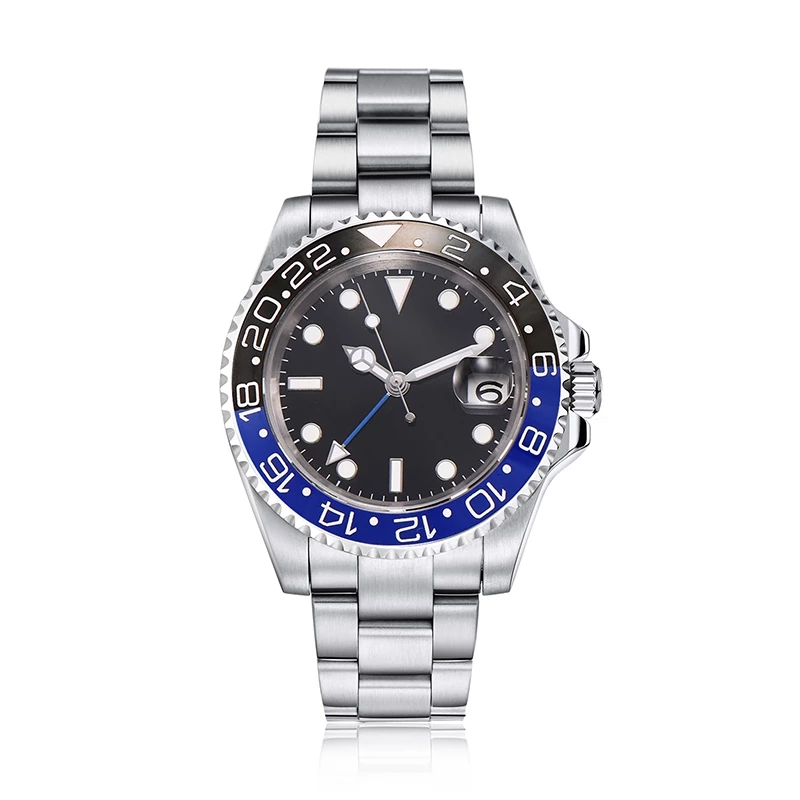 

40mm Black Sterile Dial Mechanical Automatic Men Watches Stainless Steel Case Diver Men's Watch, Slivery;brown