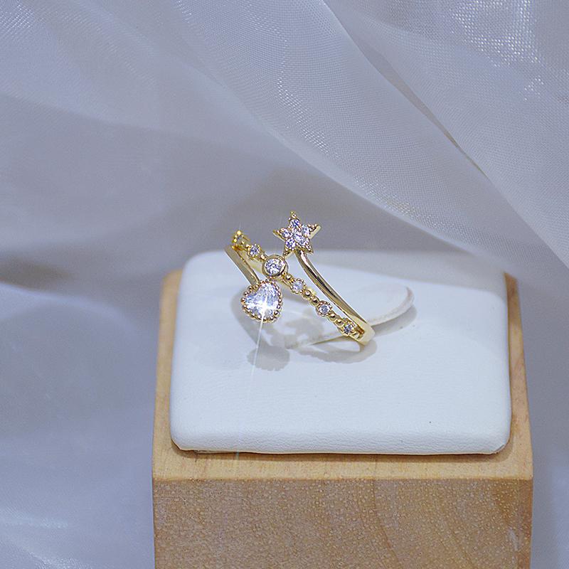 

Lexie Elegant Love Heart Star Open Design Ring For Women Pave Inlaid Zirconia Adjustable Charm Jewelry Birthday Gift Cluster Rings