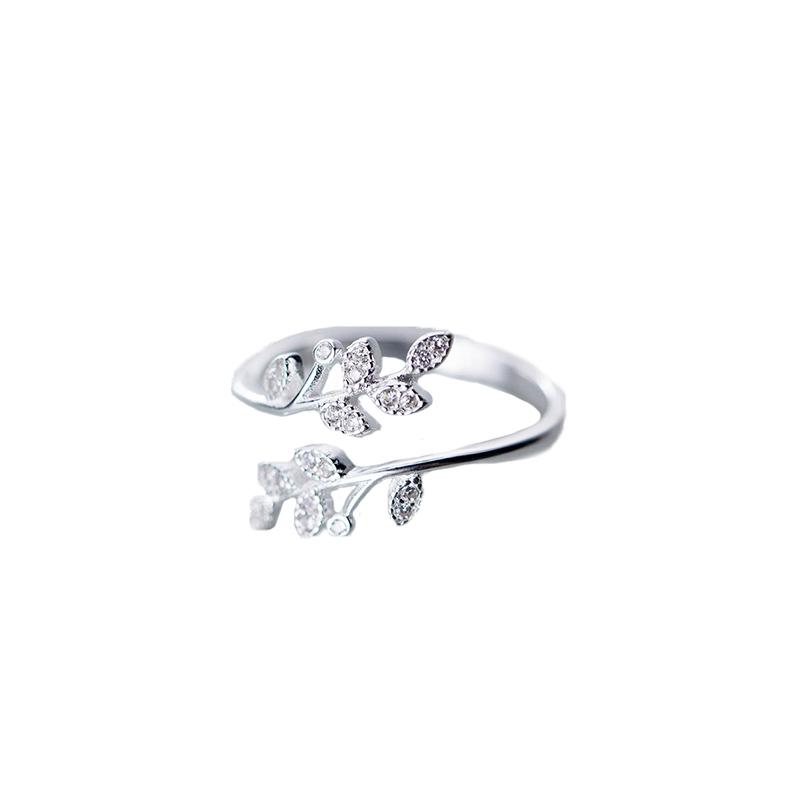 

Cluster Rings 925 Sterling Silver Pin Simple, Exquisite And Fashionable Leaf Opening Pearl Ring