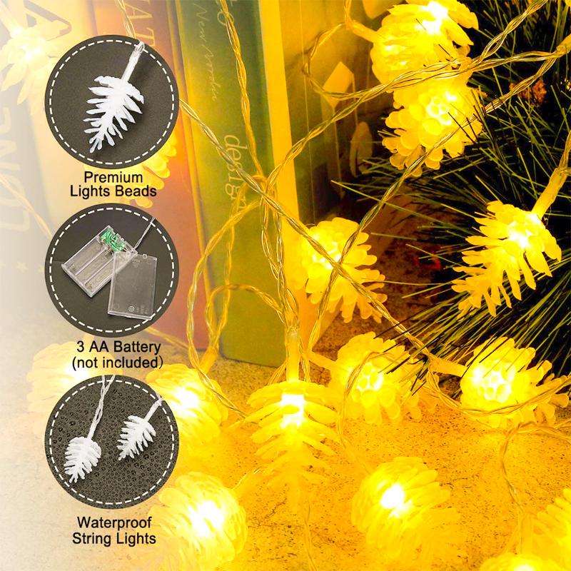

Christmas Decorations 10/20/40LED Pine Cone String Lights For Party Supplies Indoor Outdoor Courtyard Tree Ornament Decoration