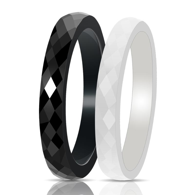 Wedding Rings Black White Ceramic For Women Cut Surface Jewelry Ring Fashion-image-711459023