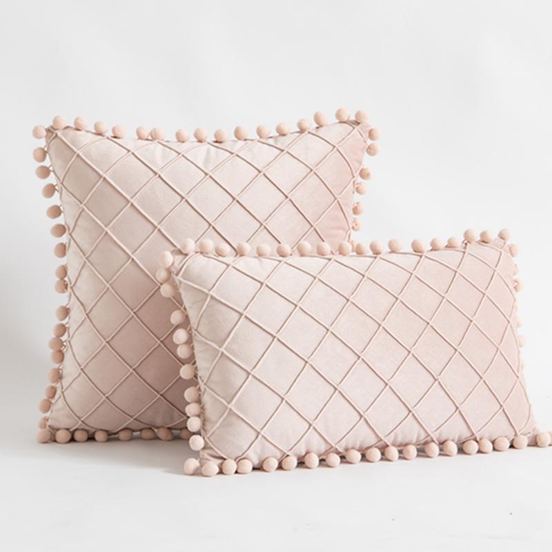 

Cushion/Decorative Pillow Inyahome Olid Color Velvet Decorative Pillows Case Cushion Cover With Pompom 45x45cm/30x50cm Living Room Cojines
