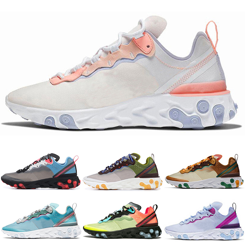 

new classic original element 55 87 react running shoes Triple Black white Anthracite Sail Dark Grey Solar Red pale pink Moss Peel Royal Tint Volt Racer purple, 55 solar red