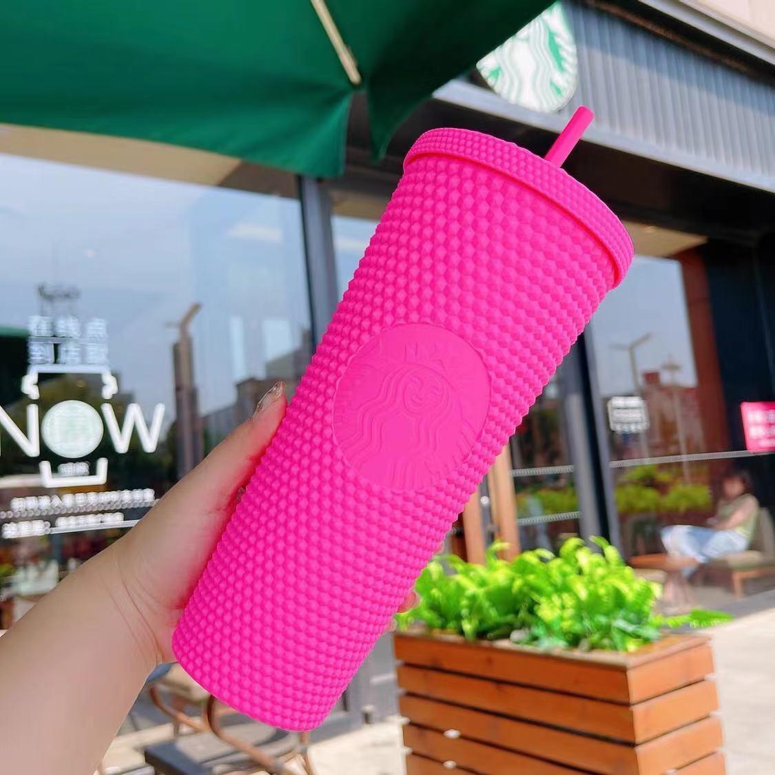 

Starbucks Studded Tumblers 710ML Plastic Coffee Mug Bright Diamond Starry Straw Cup Durian Cups Gift Product, As show