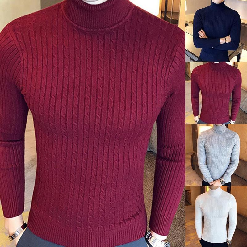 

Men's Hoodies & Sweatshirts Casual Men Winter Turtleneck Thick Sweater Knitted Pullover Solid Color Turtle Neck Long Sleeve Twist Slim, White