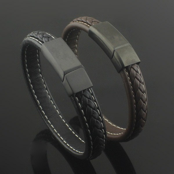 Nouveau Design Chaîne Bracelet pour Hommes Fermoir Magnétique avec Bracelet en Cuir Véritable Tressé