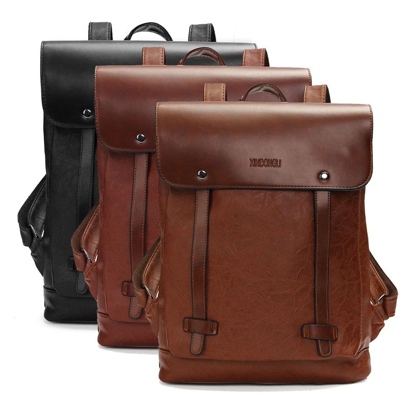 

Backpack Luggage & Bags Retro PU Leather Large-capacity Laptop Bag Multi-functional Strip Postman Schoolbag For Men And Women, Dark brown