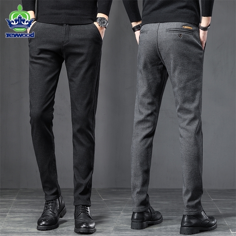 

Spring Autumn Business Dress Pants Men Elastic Waist Frosted Fabric Casual Trousers Formal Social Suit Pant Costume Homme 220218, Black