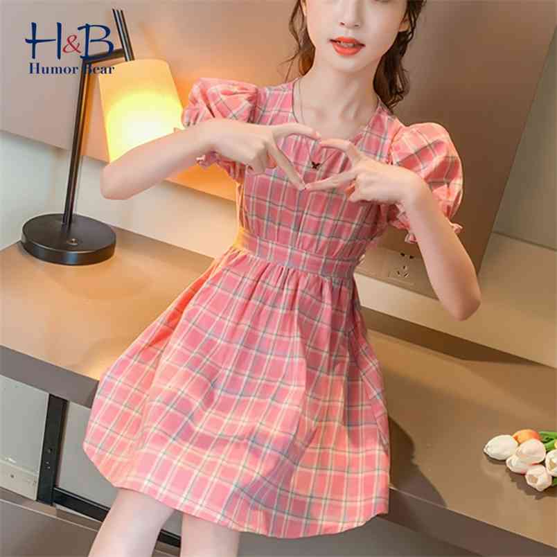 

Girl Dress Summer Ruff-Sleeve Plaid Printed Princess Dress Cute Toddler Kid Clothes 210611, Bz2532 pink