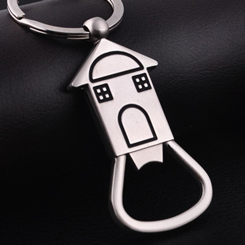 

Keychains RE 100pcs/lot Logo Custom Fashion Bottle Opener House Keyrings Metal Blank Cottage For Real Estate Promo Gifts W15