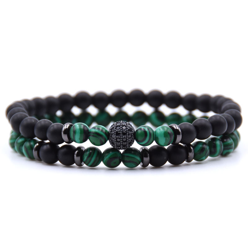 

Cool Design Couples Gift 6MM Natural Beads Strands Bracelets CZ Micro Pave Charm Bracelets