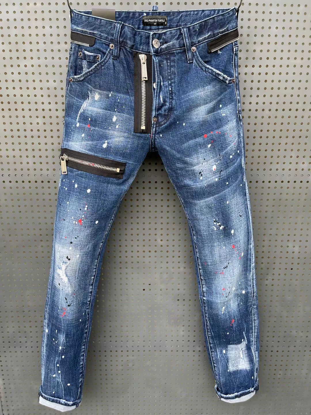 

DSQ PHANTOM TURTLE Classic Fashion Man Jeans Hip Hop Rock Moto Mens Casual Design Ripped Jeans Distressed Skinny Denim Biker DSQ Jeans 81249, As picture