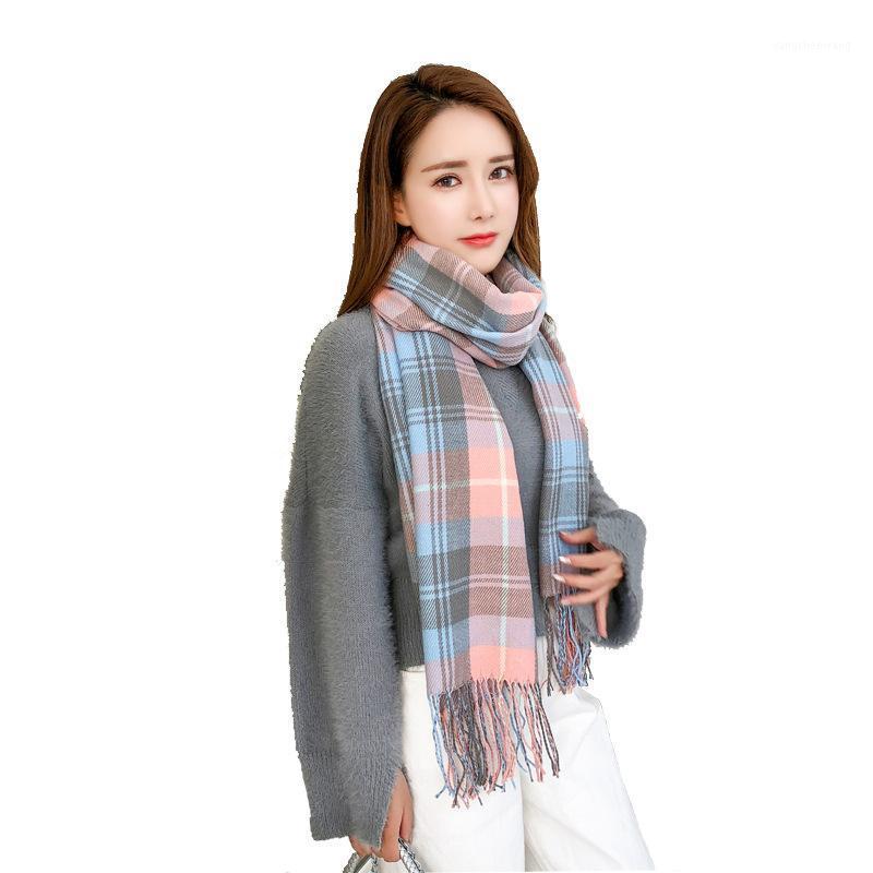 

Chains LS2021 Winter Cotton Warmth Scarf Double-layer Double-sided Checked Air Conditioning Shawl