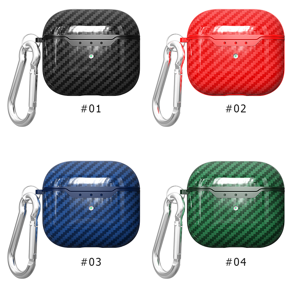 

Anti Knock Ultra Thin Carbon Fiber Texture Full Protective Case with Hook For Apple AirPods 3