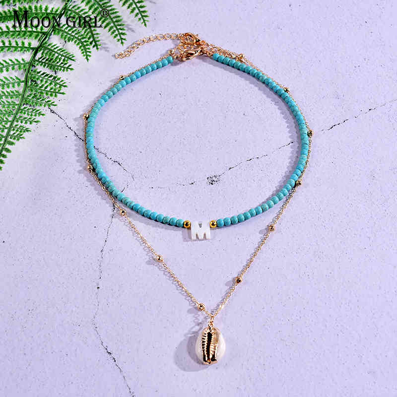 

Pieces 2 Custom Letter Shell Pendant Necklace for Women Choker Goth Aesthetic Boho Vintage Collier Femme Fashion Summer Jewelry, Silver