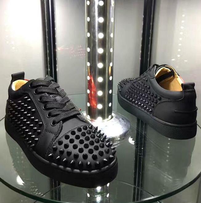 

Sole spike low top camping white leather casual shoes male rivets stud party red bottom Luxury designer sneakers, Black red