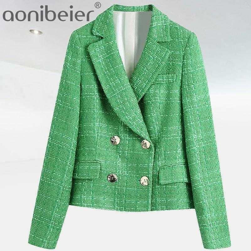 

Za Simple Green Plaid Tweed Suit Set Fitted Blazers Female England Style Pockets Short Pant Coats Urban Outsuits 210604, Green short
