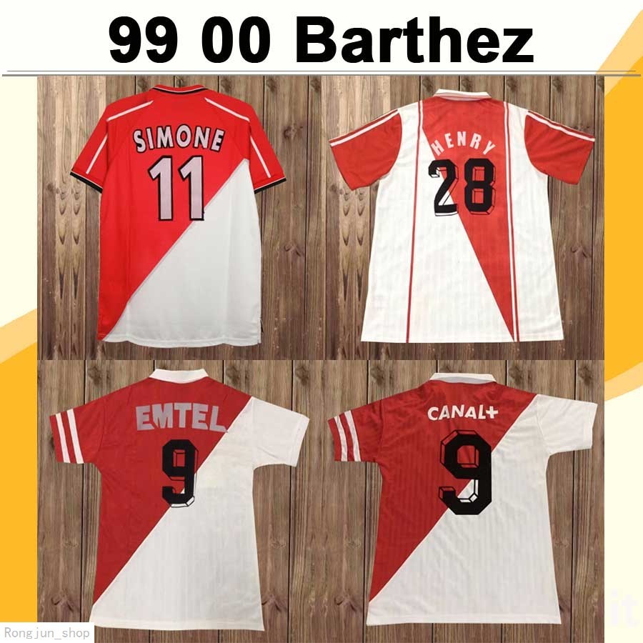 

99 00 Monaco Club BARTHEZ Mens Retro Soccer Jerseys EMTEL 87 92 90 91 92 93 94 95 96 Home BEN YEDDER Red White Football Shirt, Fg1378 1994 1995 home