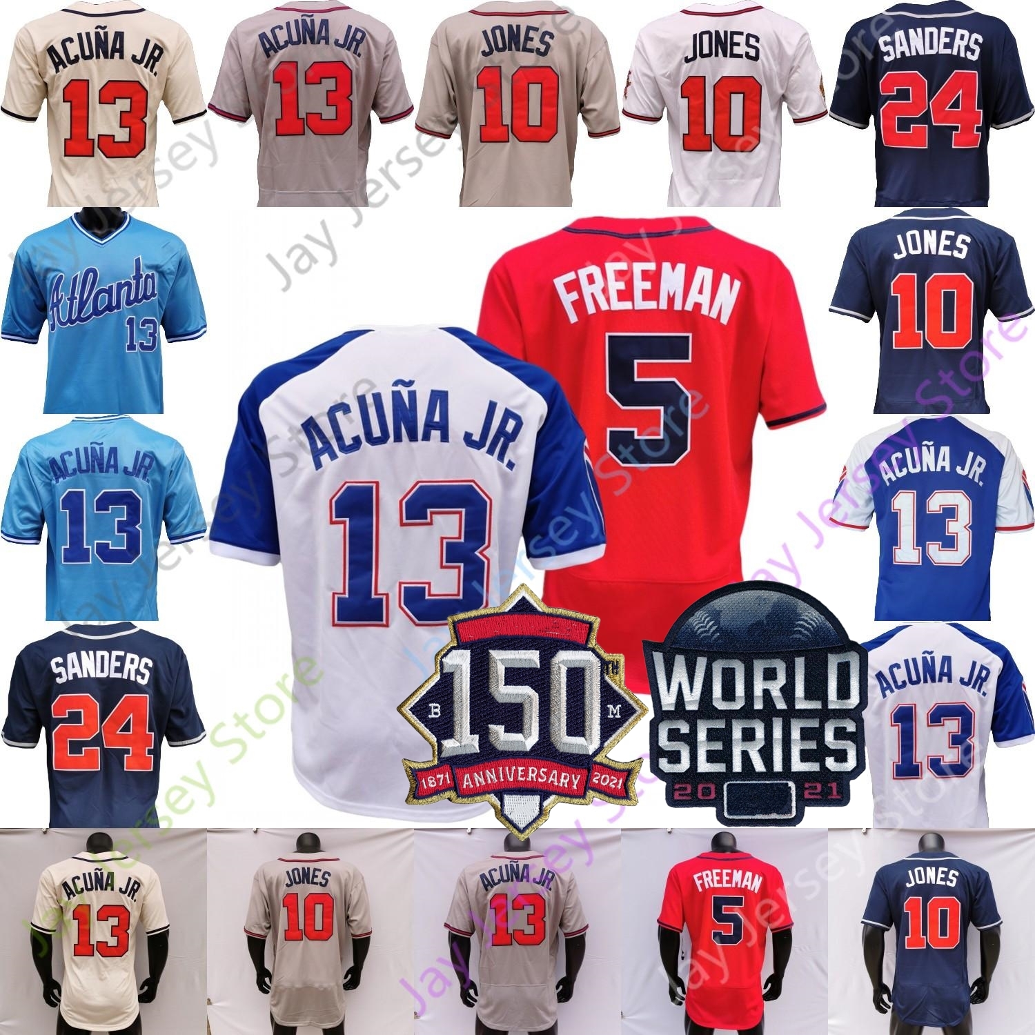 

2021 WS World Series Baseball Jersey Ozzie Albies Freddie Freeman Austin Riley Ronald Acuna Jr. Jorge Soler Contreras Luke Jackson Max Fried Joc Pederson Aaron Jones, Pullover grey