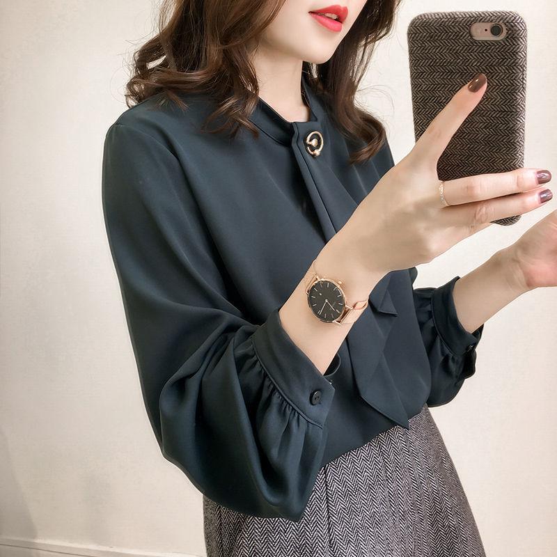 

Women's Blouses & Shirts Women Blouse Solid Color Loose Lantern Sleeve Chiffon Shirt Long-Sleeved Top Blusas Ropa De Mujer, Green
