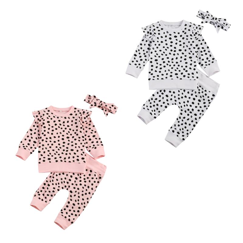 

Clothing Sets Wallarenear 0-24M Casual Infant Baby Girl 3pcs Leopard Print Ruffle Long Sleeve Sweatshirt+Harem Pants+Headband Set, White