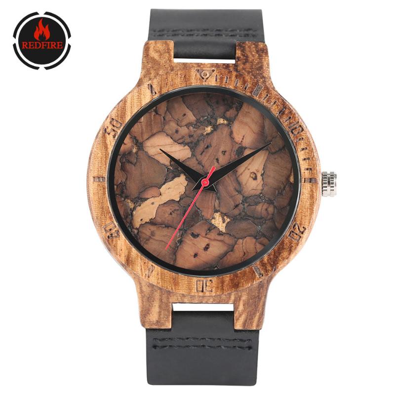 

Wristwatches REDFIRE Crack Corkwood Dial Wood Watch Men's Fashion Genuine Leather Wrist Casual Men Wooden Quartz Timepiece Reloj, Slivery;brown