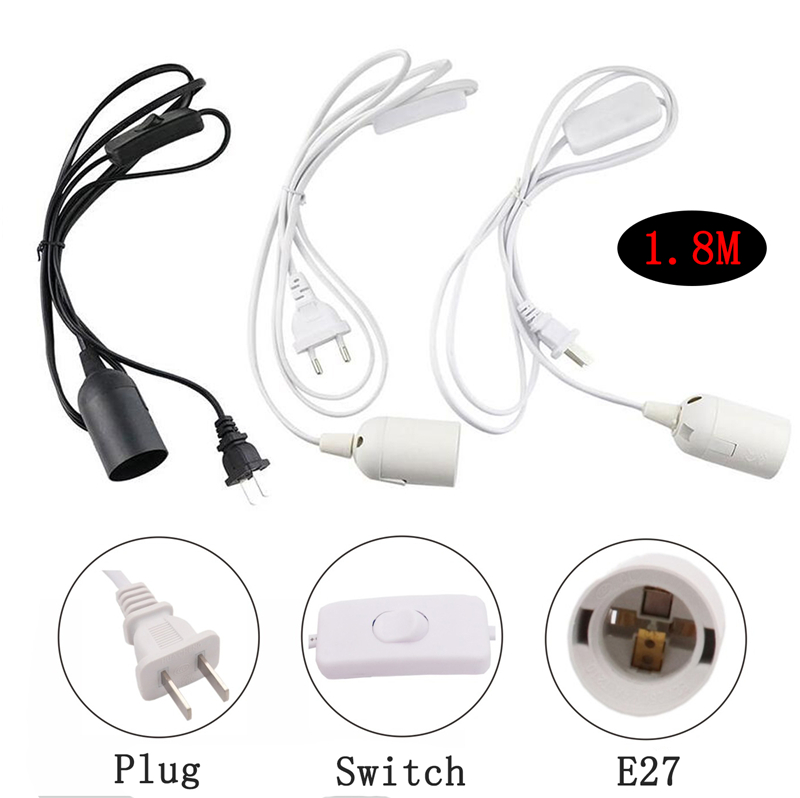 

E27 Lamp Bases 1.8M Power Cord Cable round plug with switch wire for chandelier Bulb Holder Lamps 85-265V Hanging Light Socket