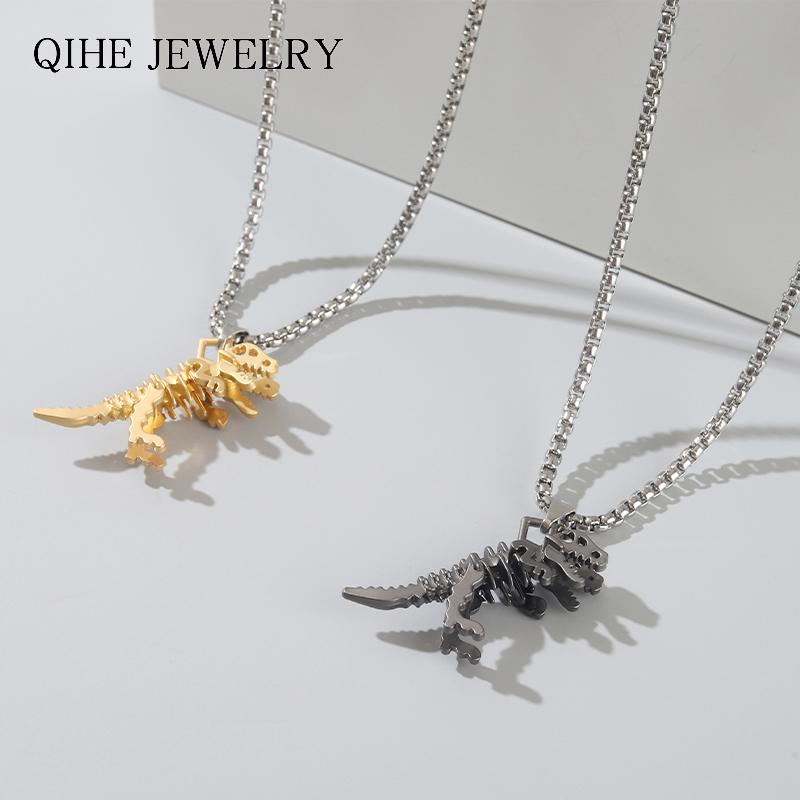 

Pendant Necklaces Vintage Metal 3D Dinosaur Necklace Goth Chain Cute Cartoon Design Charm Choker For Women Cool HipHop
