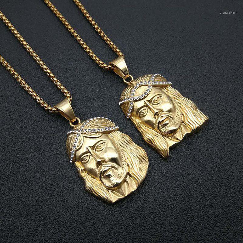 

Stainless Steel Hip Hop Jesus Gold Christ Pendant Necklace Zircon Stone Jewelry Gift For Him With Chain Chains