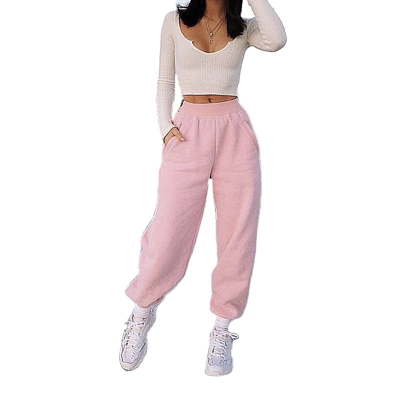 

Women Pants Capris Pink White Sport Plus Size All Match Casual Long Baggy Thicken Fashion 210524
