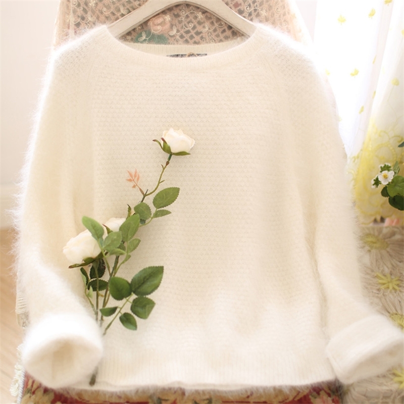 

Women Sweaters Arrival Autumn And Winter Mohair Female white O-Neck Pullover 210520, Photo color