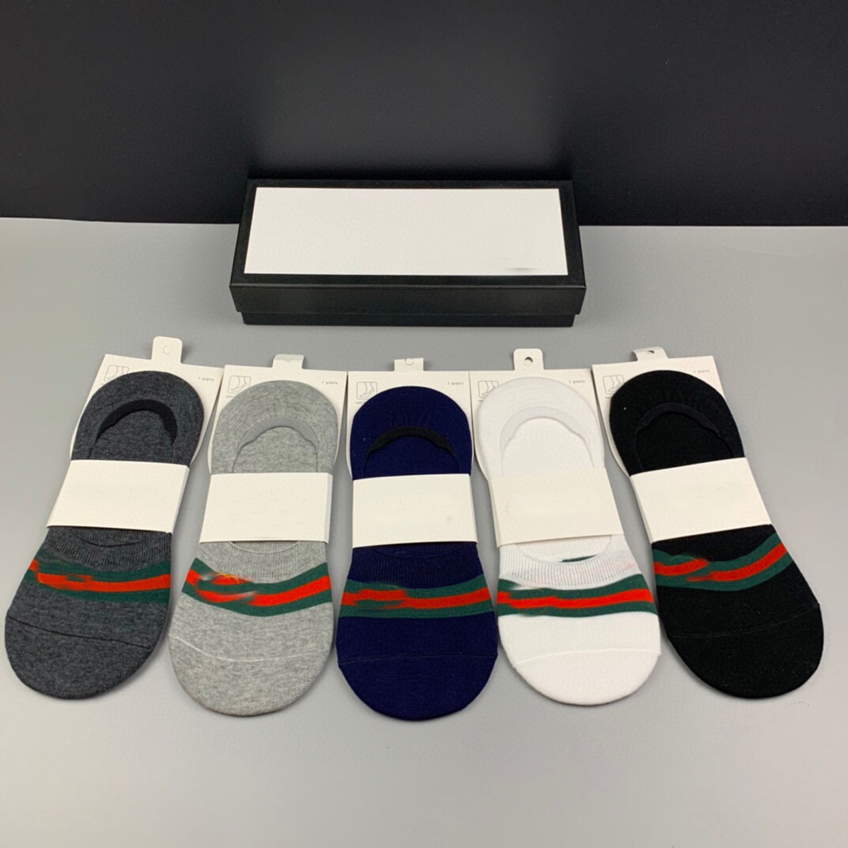 

5 pairs socks with box fashion brand red green stripe letter cotton boat sock for men women  non-slip