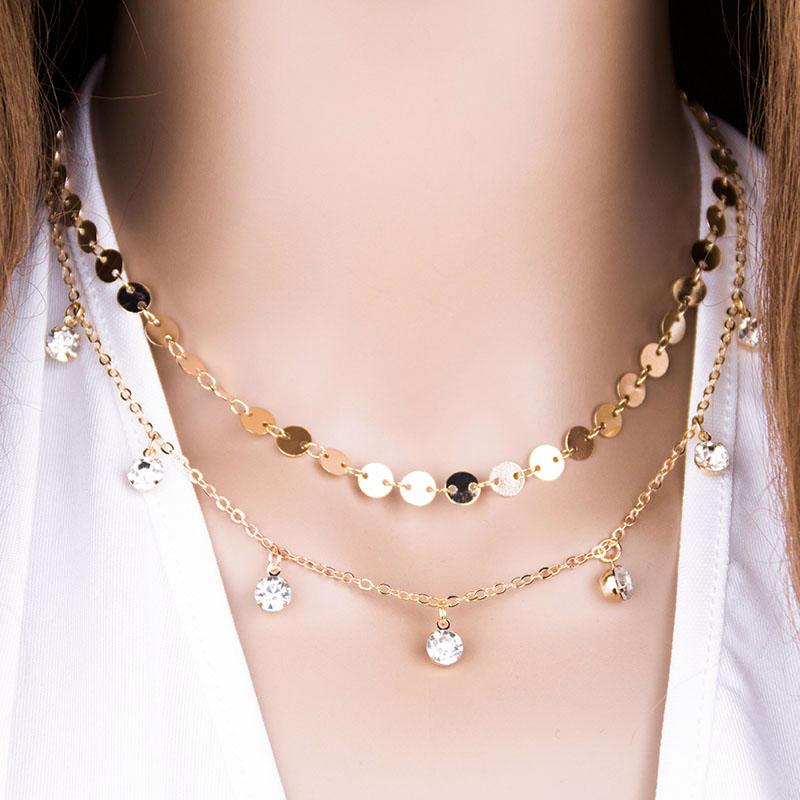 

Gold Tattoo Coin Choker Necklace For Women Multi Layer Chain Statement Necklaces Pendant With Charm Rhinestone Crystal Collares Chokers