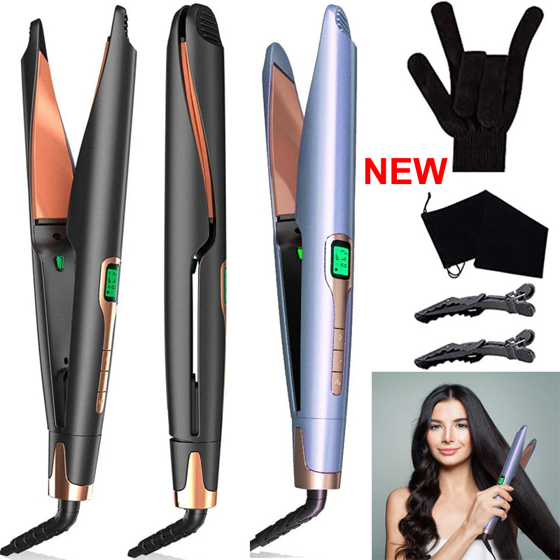 

Fast Hair Straightener and Curler 2 in 1 Twist Straightening Ceramic Curling Iron LCD Display Professional Negative Ion Flat Iron with Adjustable Temp Auto Shut-Off