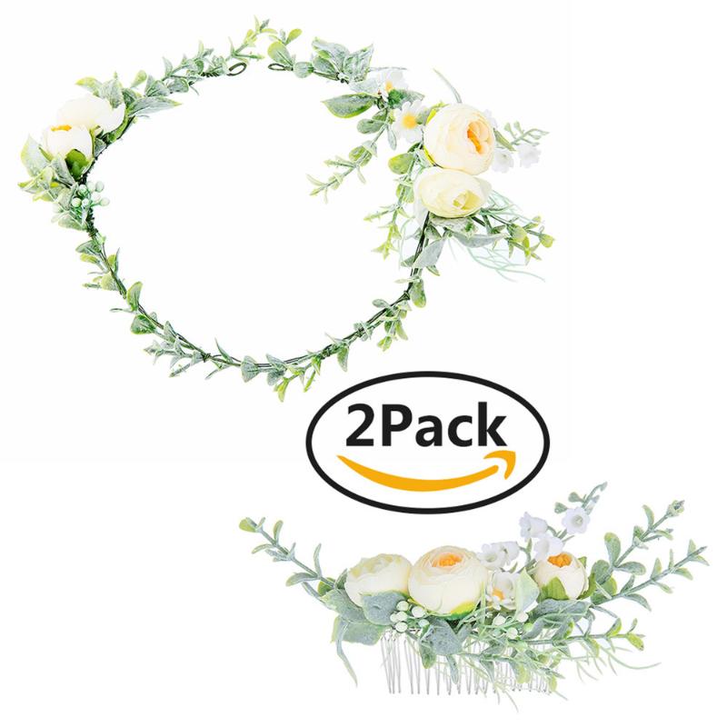 

Hair Clips & Barrettes Floral Headband Piece Bridal Wedding Decoration Comb Headpiece Woodland Accessories For Women, Golden;silver
