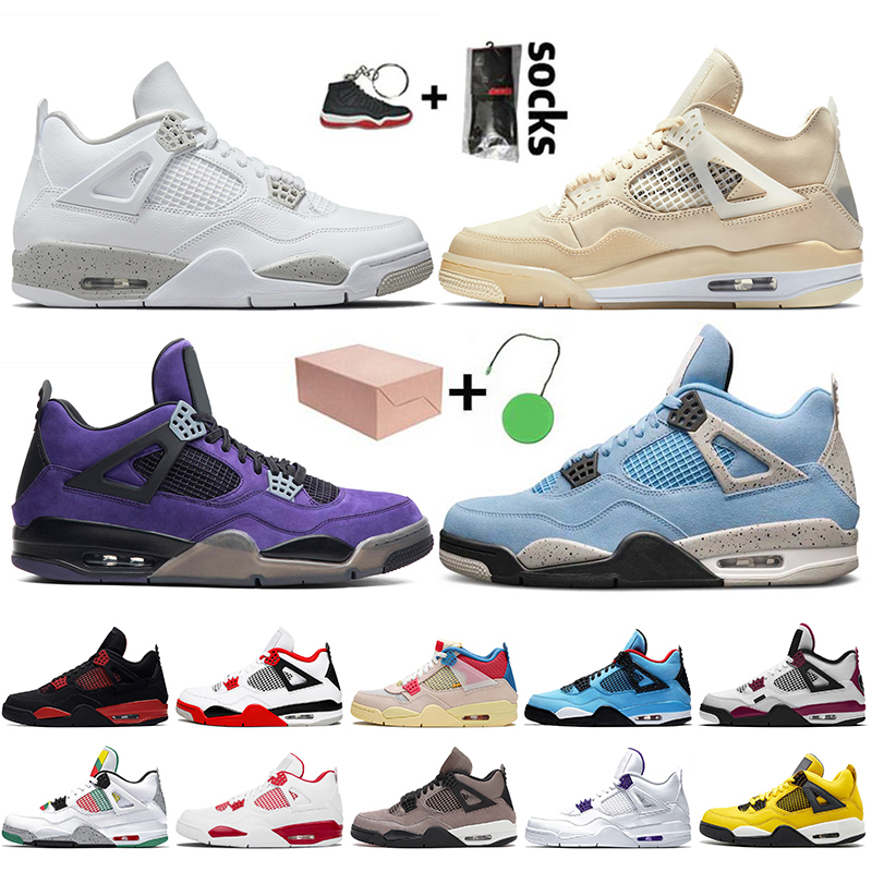

2021 Top Fashion With Box Basketball Shoes Jumpman 4 4s Women Mens Trainers White Oreo Sail Travis Scotts Purple University Blue Sneakers, B48 lvs black 40-47